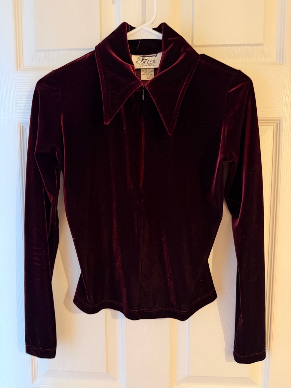 Faith couture Plum Velvet Zip-Front Long-Sleeve Top vampire Halloween